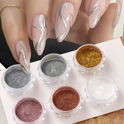 6 piéces poudre à ongles miroir chrome